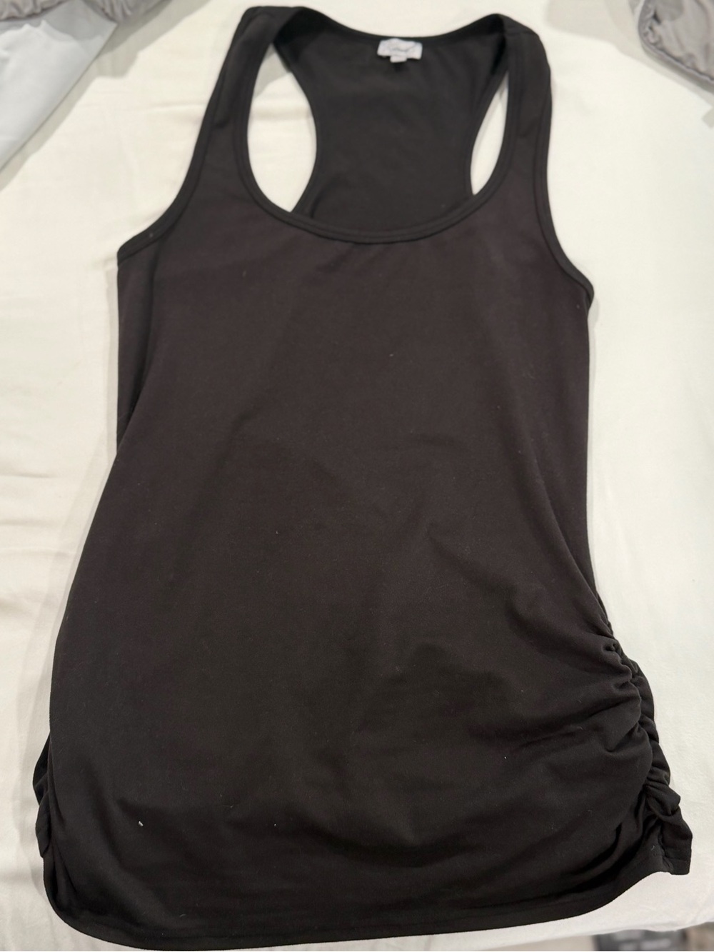 Kismet Maternity Black Racerback Tank with Side Ruched Detail